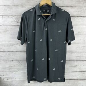 Oakley RC Micro Shade Mens Size Medium Polo Shirt Flag Print Golf Logo Gray logo